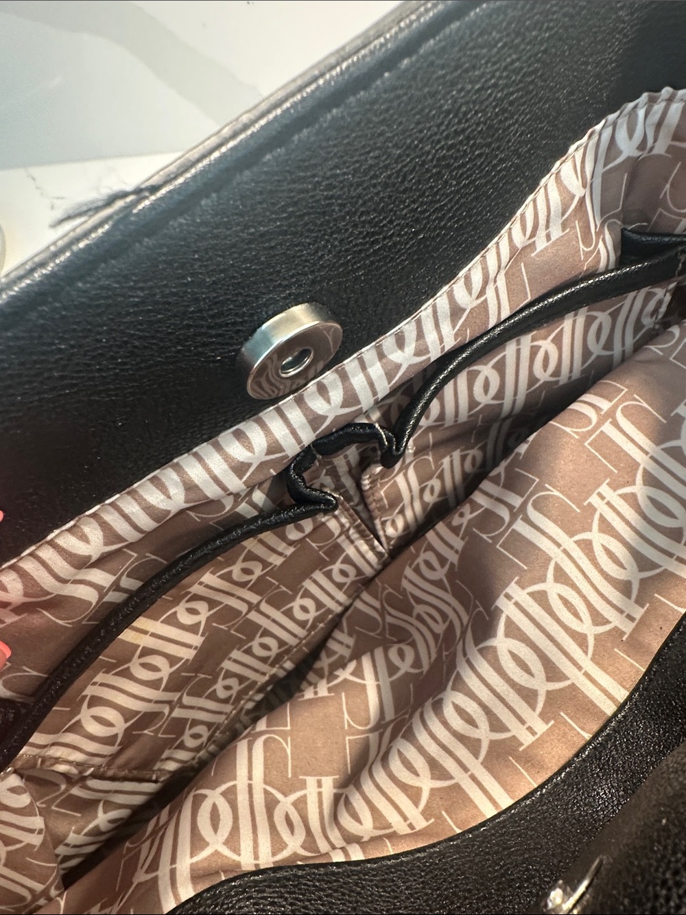Leopard Print Tote with Black Trim and Silver Chain Accents - Picture 8 of 11
